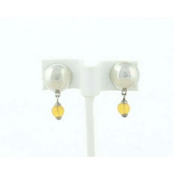 Unbranded Jewelry - Sterling Silver Button Earrings with Yellow Glass Bead Dangle Drop Earrings